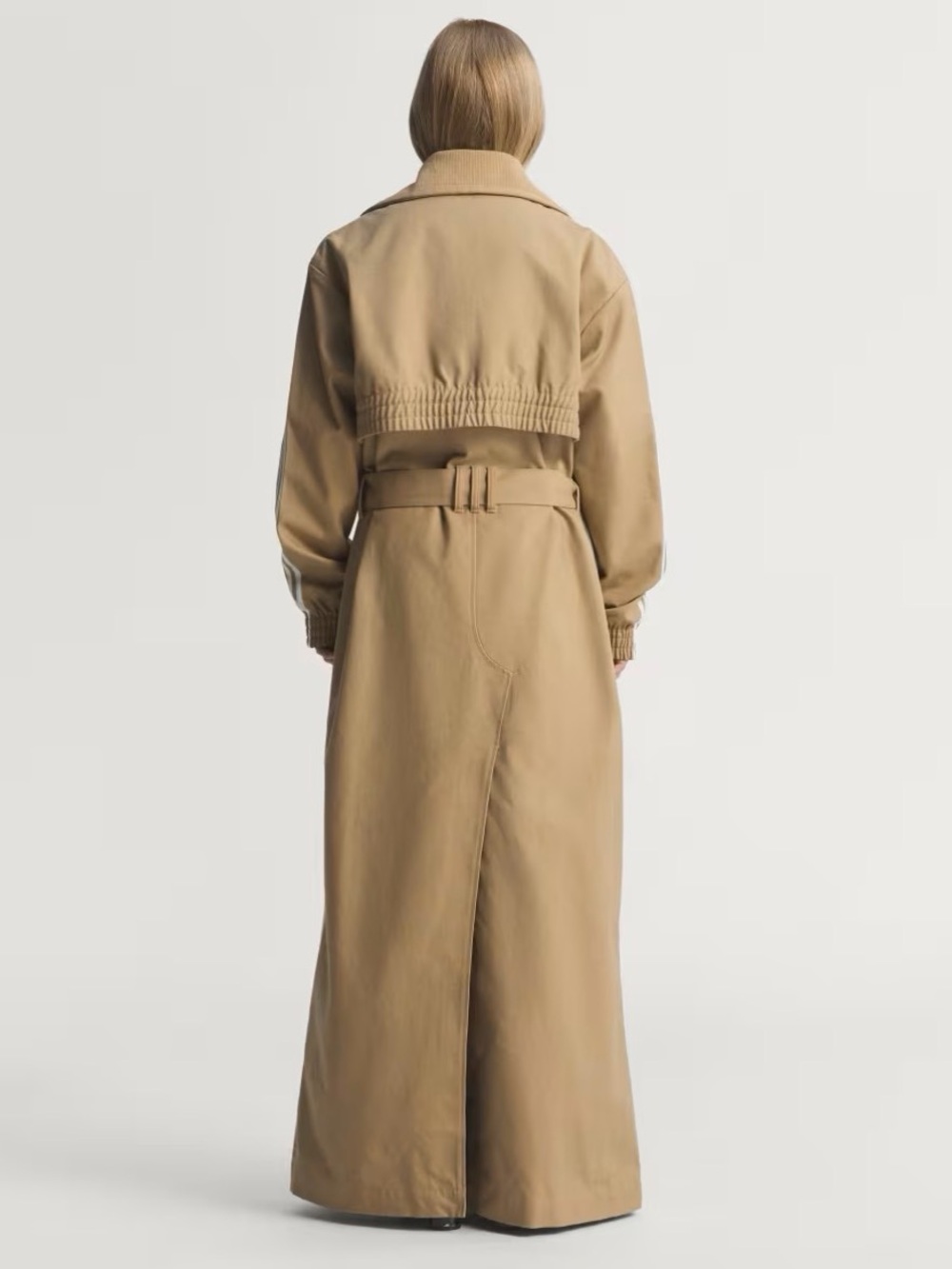 adidas Originals Tan Trench Coat with White Stripes - Picture 2 of 5